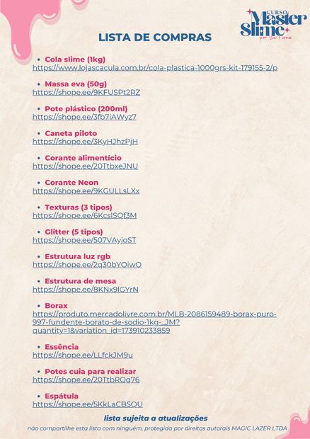 Prévia da lista de materiais
